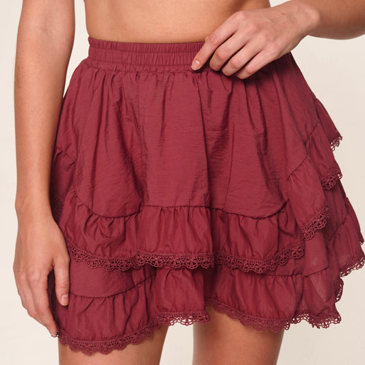 WOMEN'S SKIRT-SHORT FRILLS OLD WINE