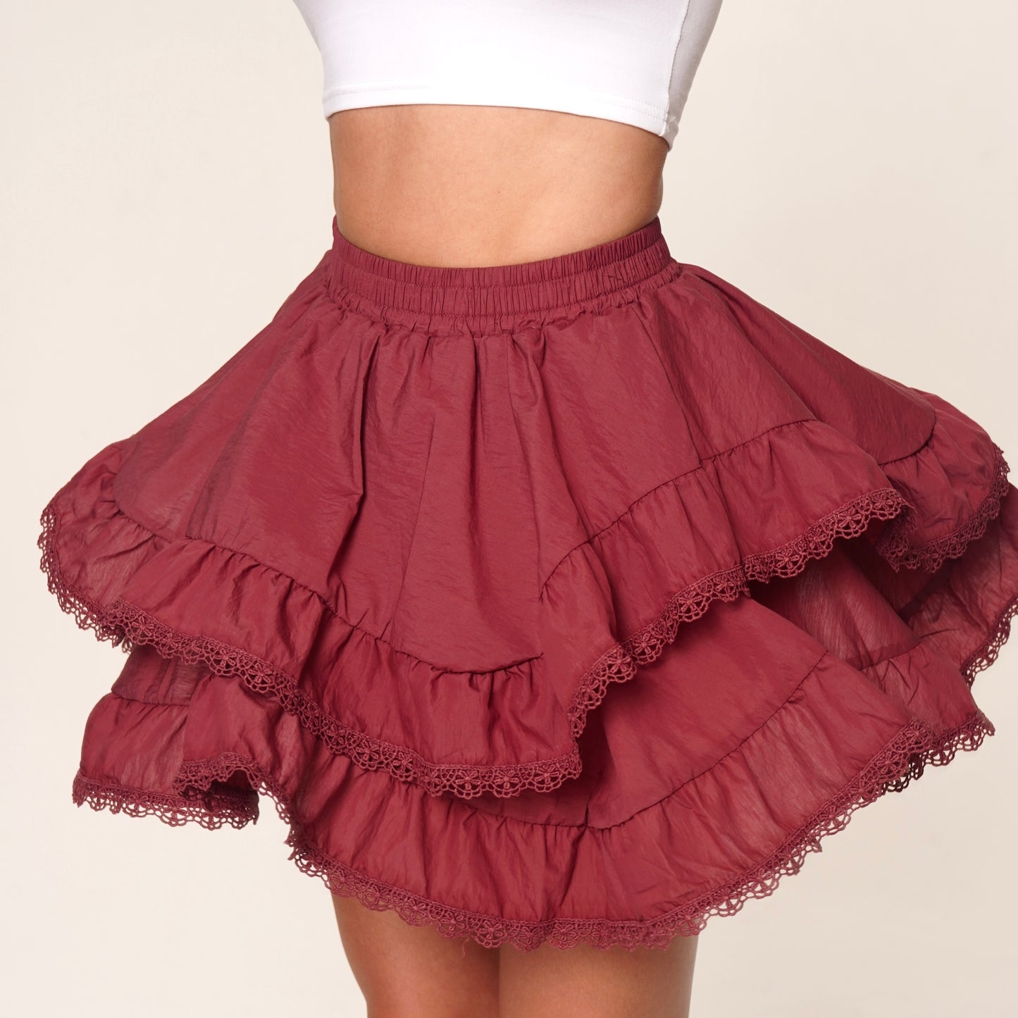 WOMEN'S SKIRT-SHORT FRILLS OLD WINE