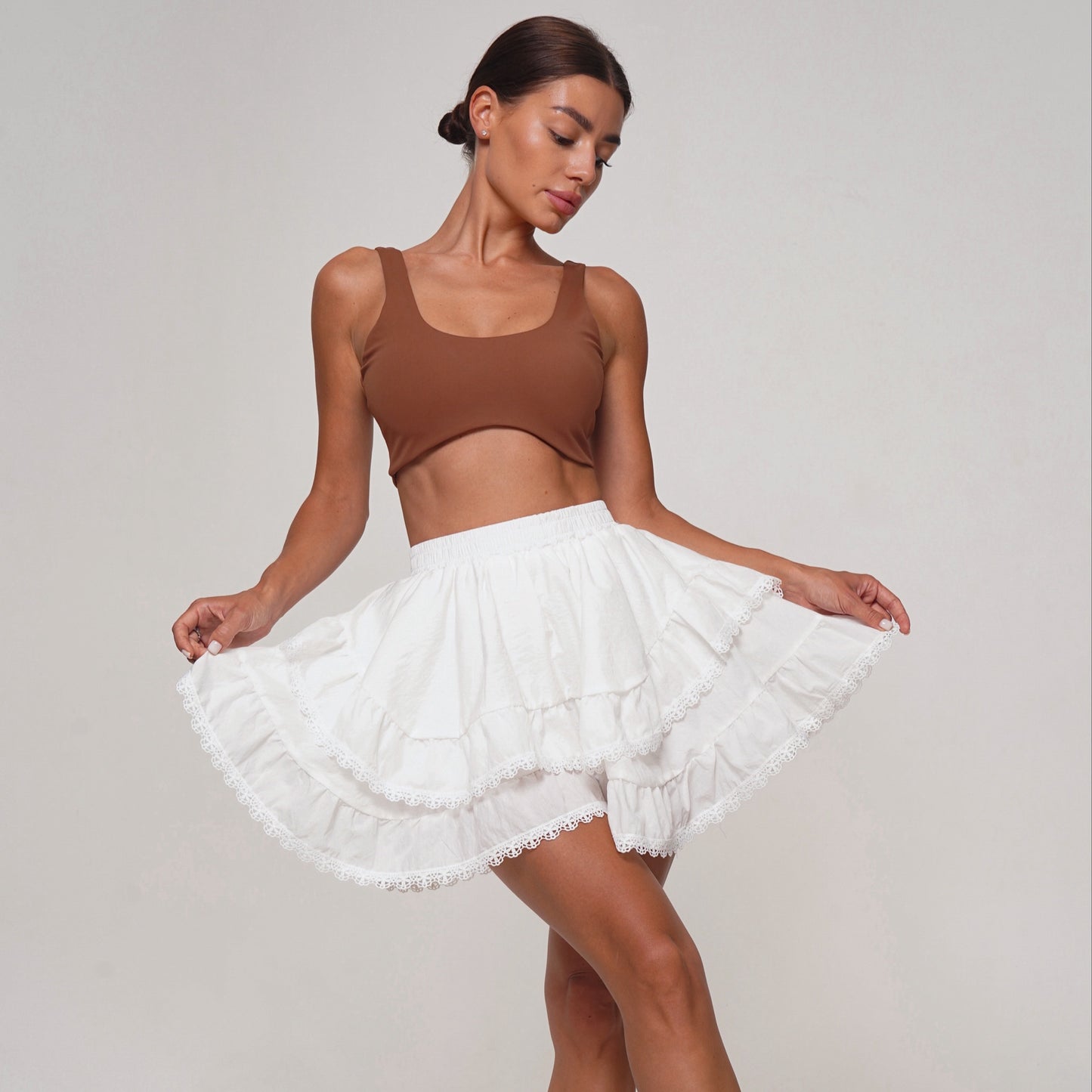 WOMEN'S SKIRT-SHORT FRILLS WHITE