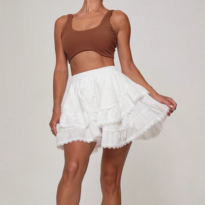 WOMEN'S SKIRT-SHORT FRILLS WHITE