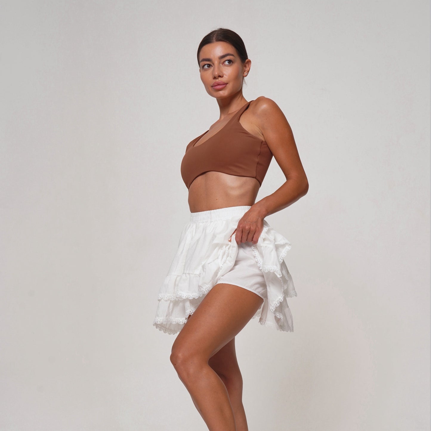 WOMEN'S SKIRT-SHORT FRILLS WHITE