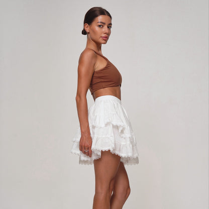 WOMEN'S SKIRT-SHORT FRILLS WHITE