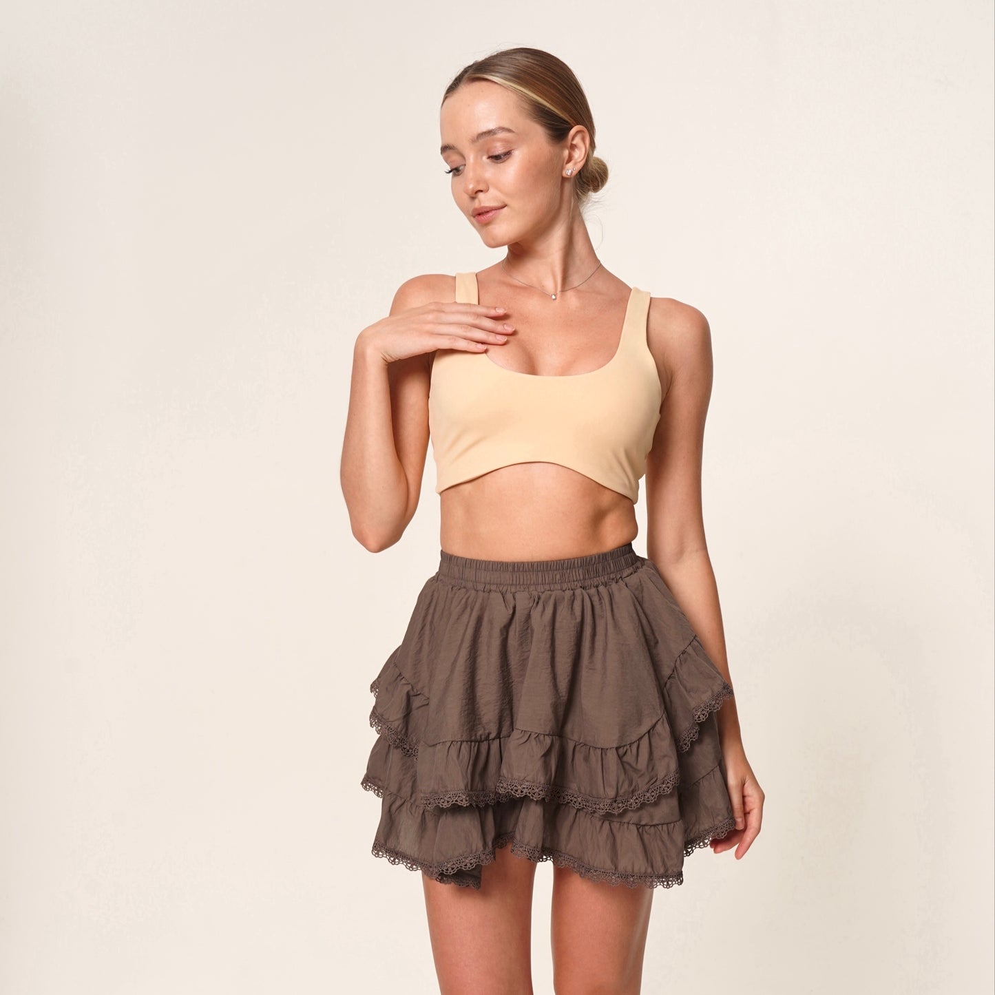 WOMEN'S SKIRT-SHORT FRILLS CAPPUCCINO