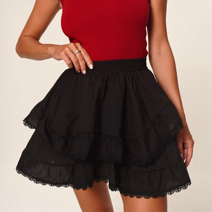 WOMEN'S SKIRT-SHORT FRILLS BLACK