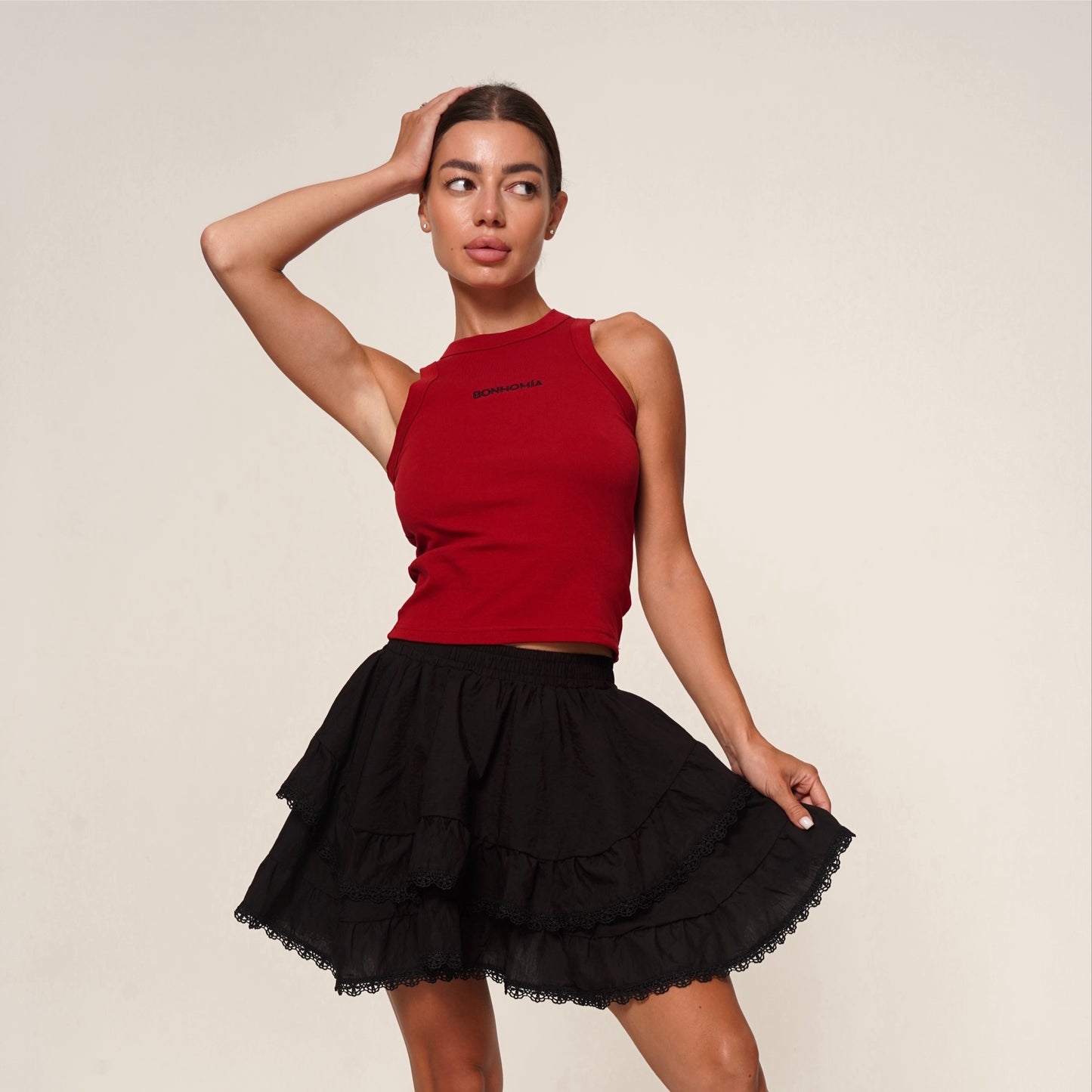 WOMEN'S SKIRT-SHORT FRILLS BLACK