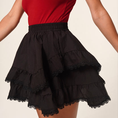 WOMEN'S SKIRT-SHORT FRILLS BLACK