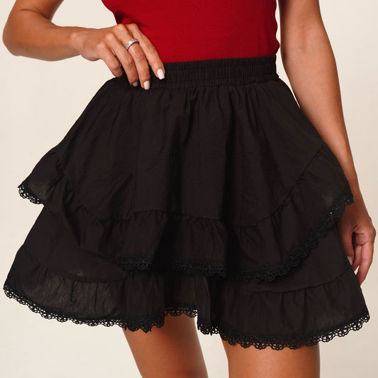 WOMEN'S SKIRT-SHORT FRILLS BLACK